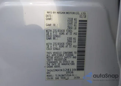 2018 Nissan Murano Sv from USA, damaged, VIN 5N1AZ2MG4JN128139